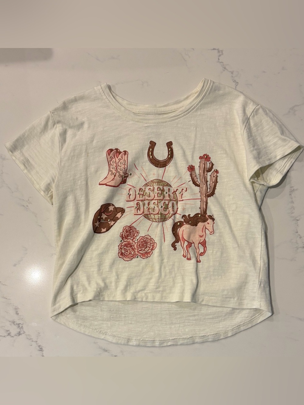 Cynthia Rowley Cream 'Desert Disco' Graphic Tee with Brown & Pink Accents